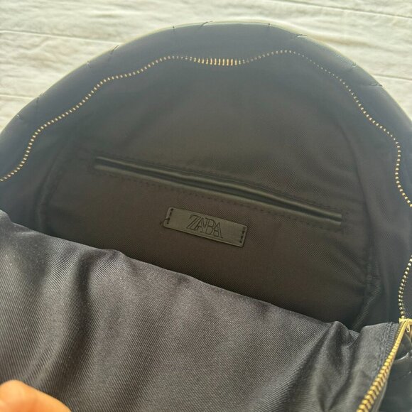 Zara Black Faux Leather Quilted Back Pack Bag Chain Handle - Picture 7 of 7